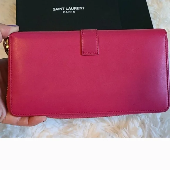 Saint Laurent Pink Leather Clutch with Gold Accent